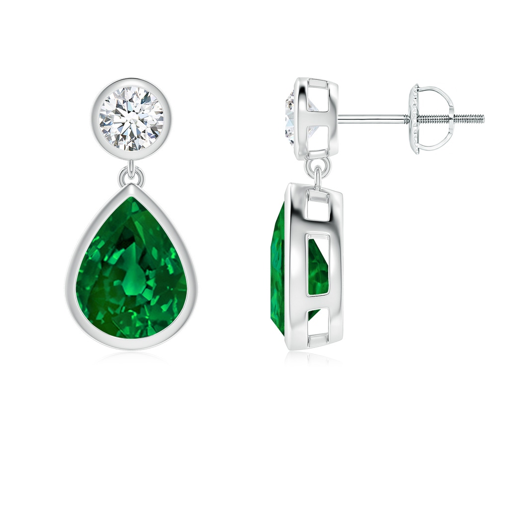 9x7mm Labgrown Lab-Grown Bezel-Set Emerald Teardrop Earrings in White Gold