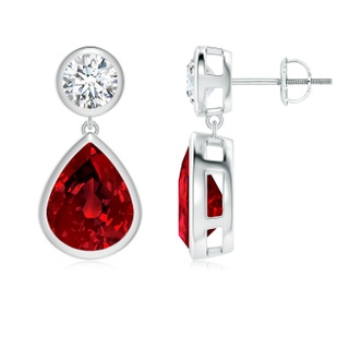 10x8mm Labgrown Lab-Grown Bezel-Set Ruby Teardrop Earrings in P950 Platinum