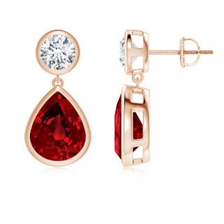 10x8mm Labgrown Lab-Grown Bezel-Set Ruby Teardrop Earrings in Rose Gold