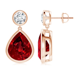 12x10mm Labgrown Lab-Grown Bezel-Set Ruby Teardrop Earrings in Rose Gold