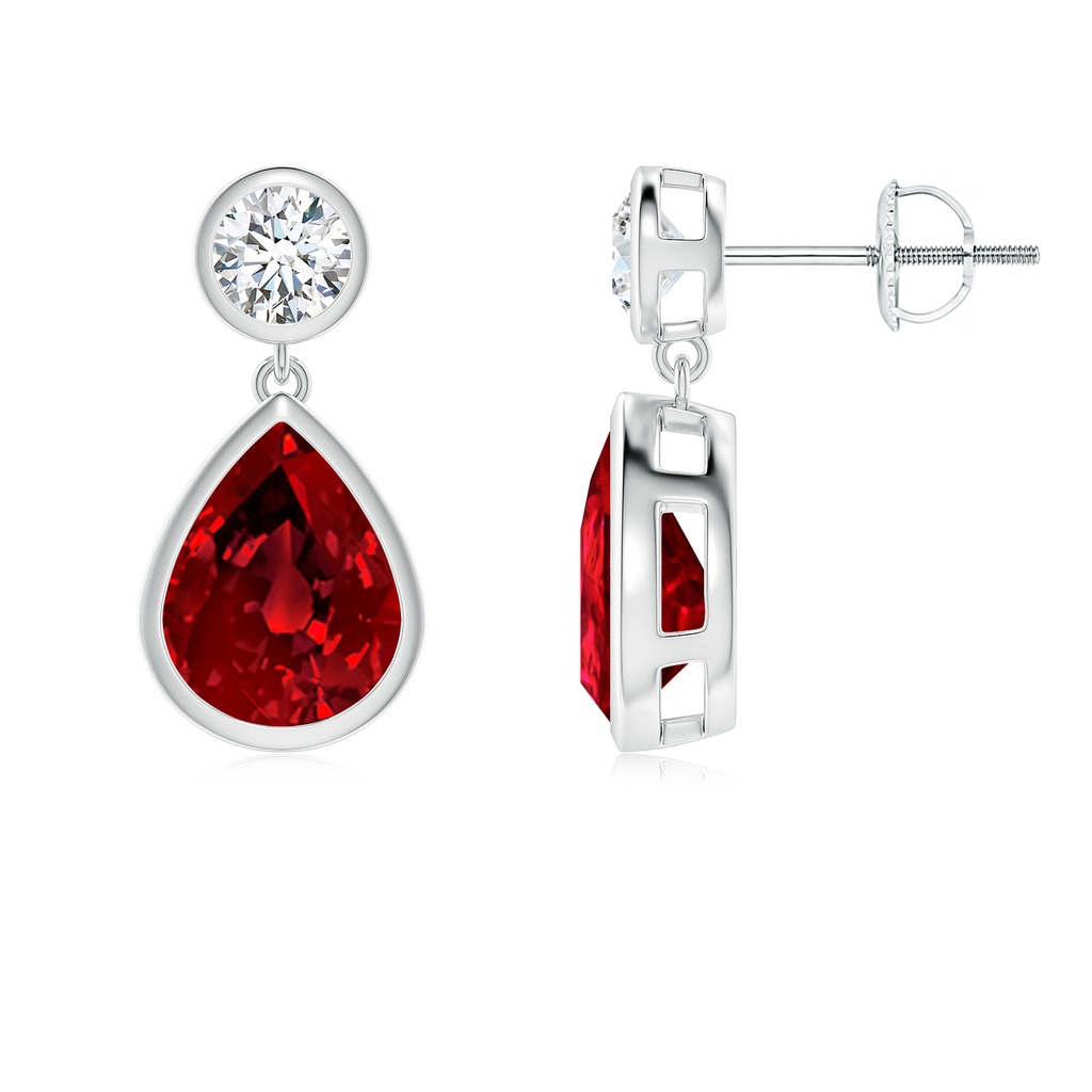 9x7mm Labgrown Lab-Grown Bezel-Set Ruby Teardrop Earrings in 18K White Gold