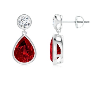 9x7mm Labgrown Lab-Grown Bezel-Set Ruby Teardrop Earrings in 18K White Gold