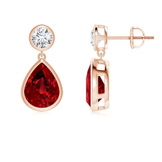 9x7mm Labgrown Lab-Grown Bezel-Set Ruby Teardrop Earrings in Rose Gold