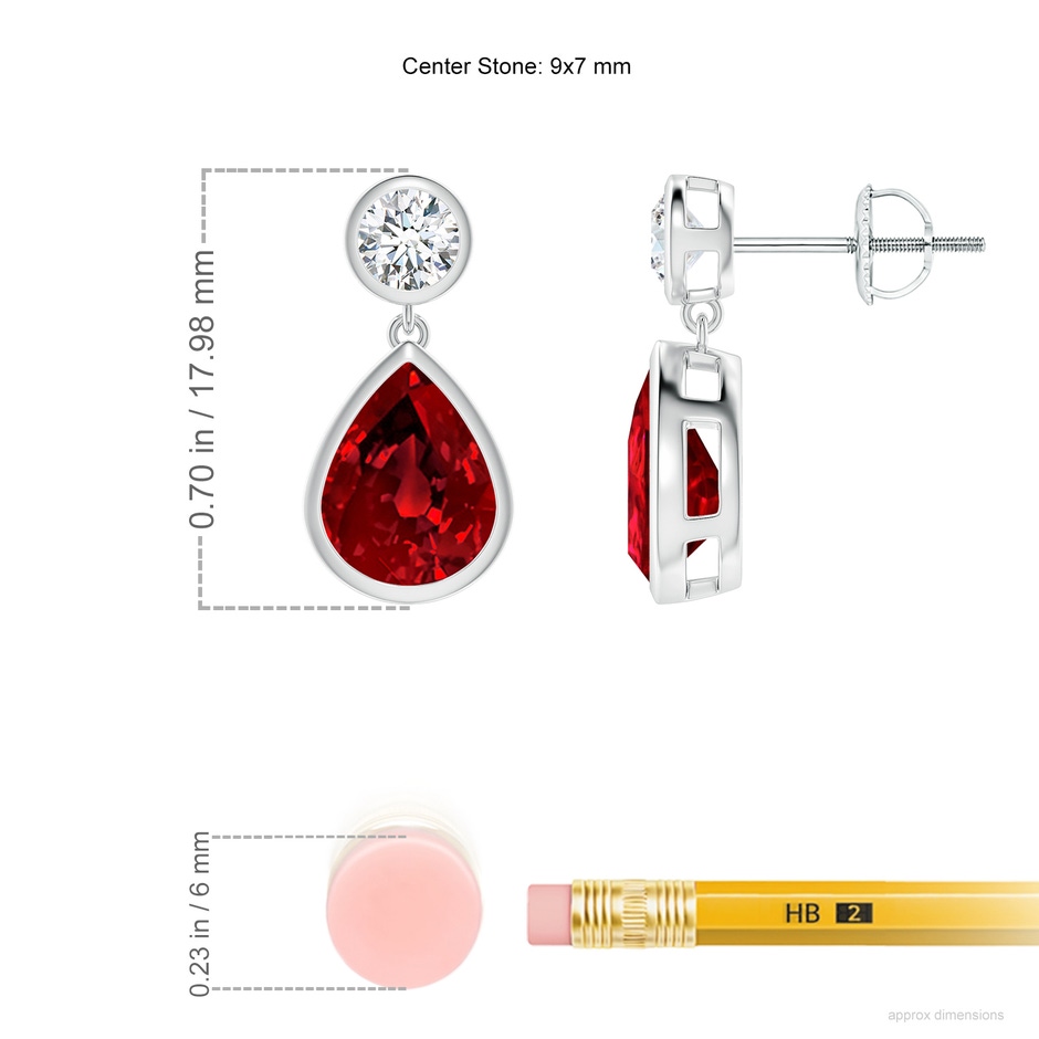 9x7mm Labgrown Lab-Grown Bezel-Set Ruby Teardrop Earrings in White Gold ruler