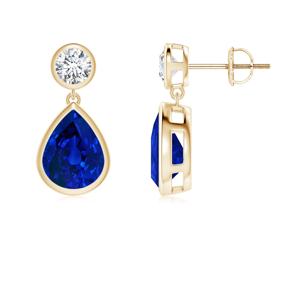 9x7mm Labgrown Lab-Grown Bezel-Set Blue Sapphire Teardrop Earrings in Yellow Gold 