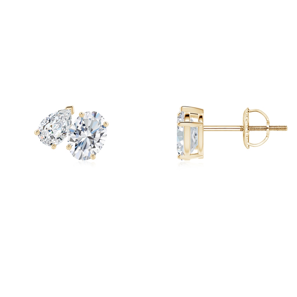 5.5x3.5mm FGVS Lab-Grown Oval and Pear  Diamond Two Stone Earrings in Yellow Gold