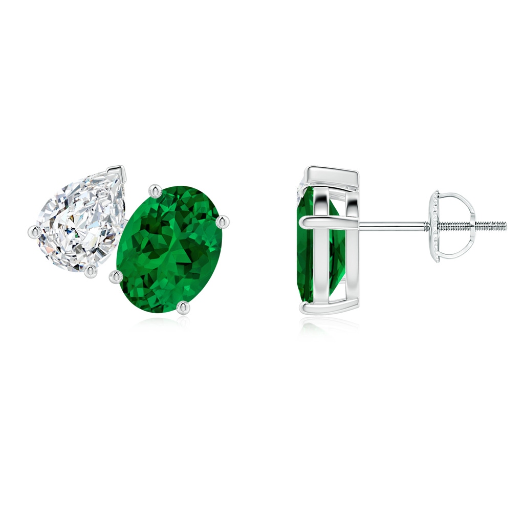 8x6mm Labgrown Lab-Grown Oval Emerald and Pear Diamond Two Stone Earrings in White Gold
