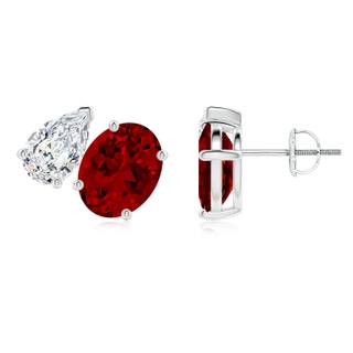 9x7mm Labgrown Lab-Grown Oval Ruby and Pear Diamond Two Stone Earrings in P950 Platinum
