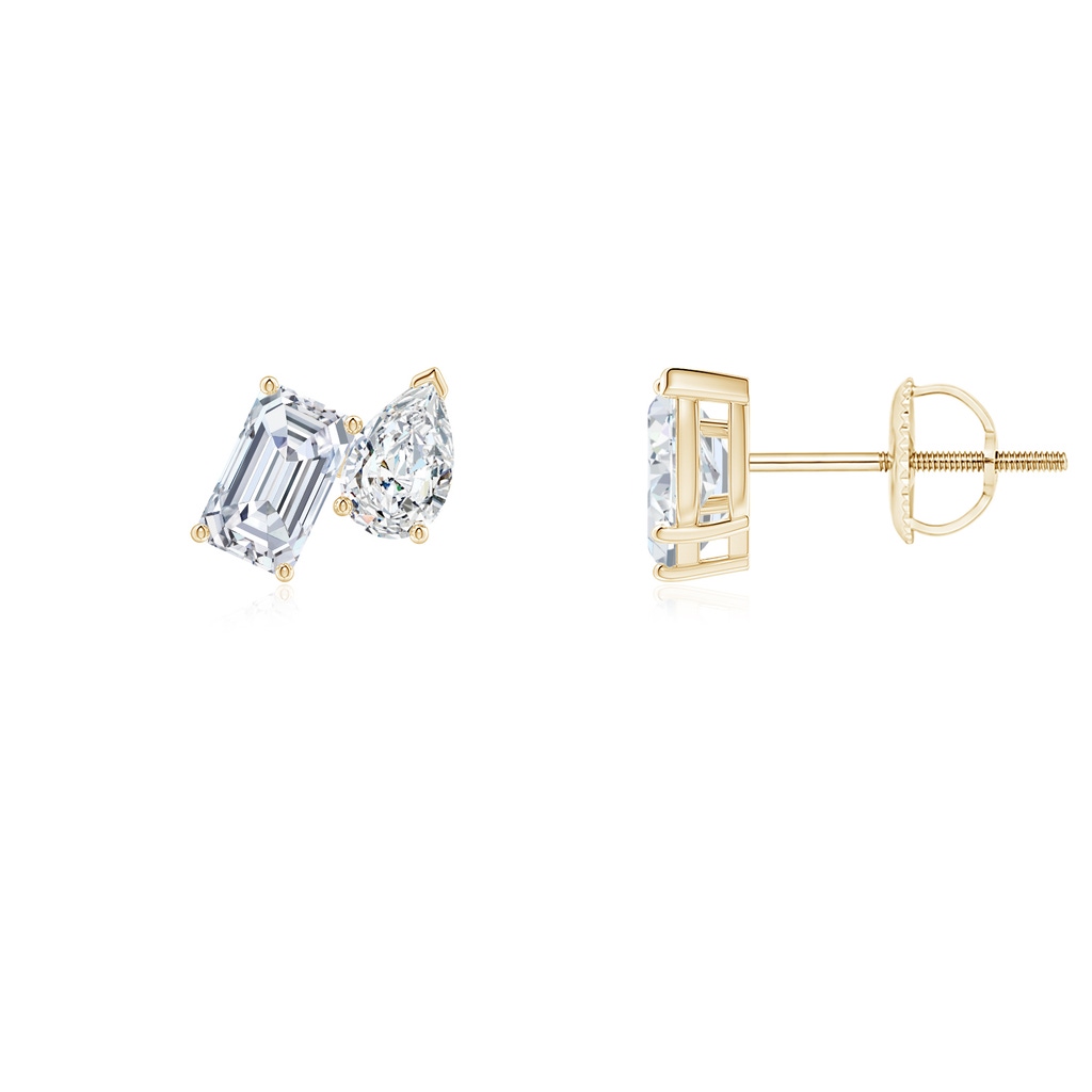5x3mm FGVS Lab-Grown Emerald-Cut and Pear Diamond Two Stone Earrings in Yellow Gold