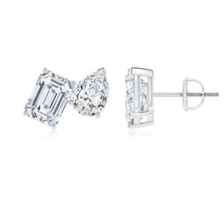 7x5mm FGVS Lab-Grown Emerald-Cut and Pear Diamond Two Stone Earrings in P950 Platinum