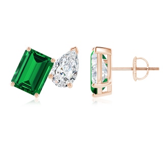 8x6mm Labgrown Lab-Grown Emerald-Cut Emerald and Pear Diamond Two Stone Earrings in Rose Gold