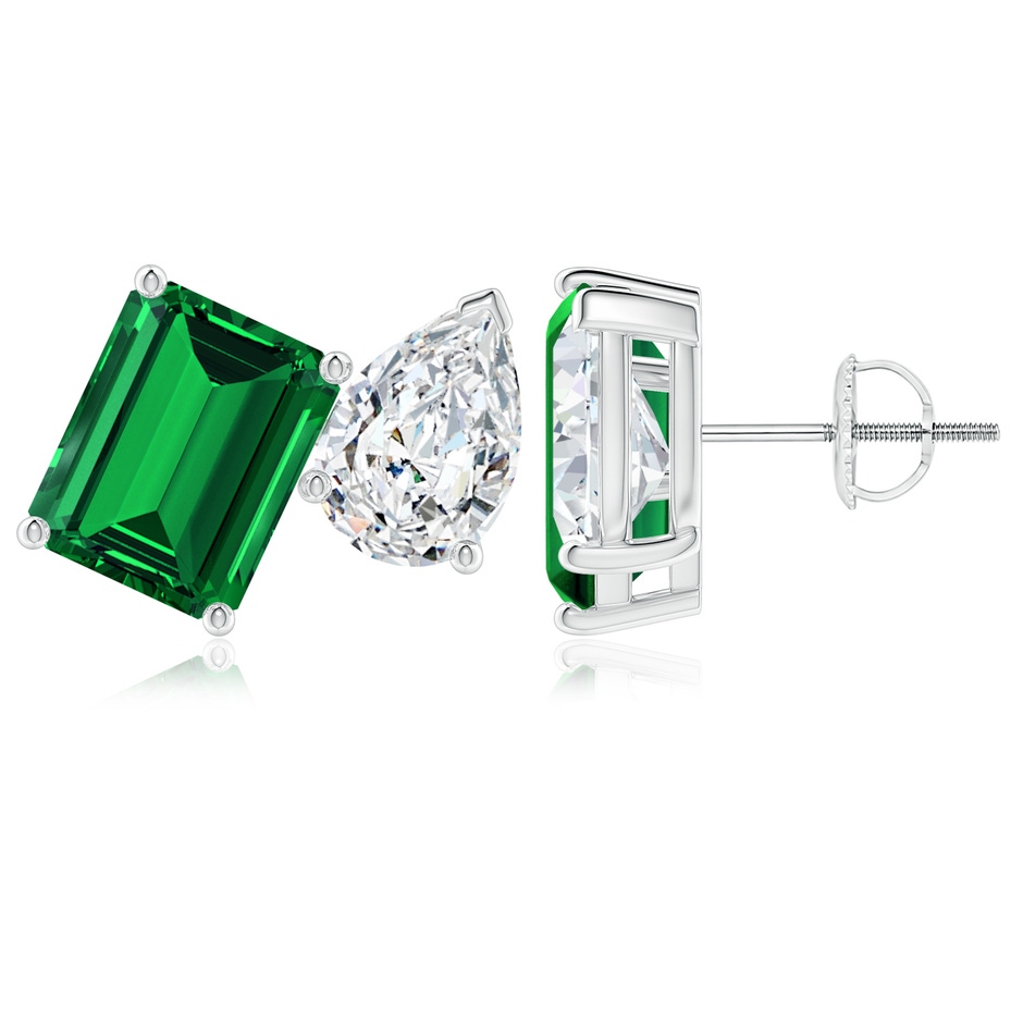 9x7mm Labgrown Lab-Grown Emerald-Cut Emerald and Pear Diamond Two Stone Earrings in P950 Platinum 