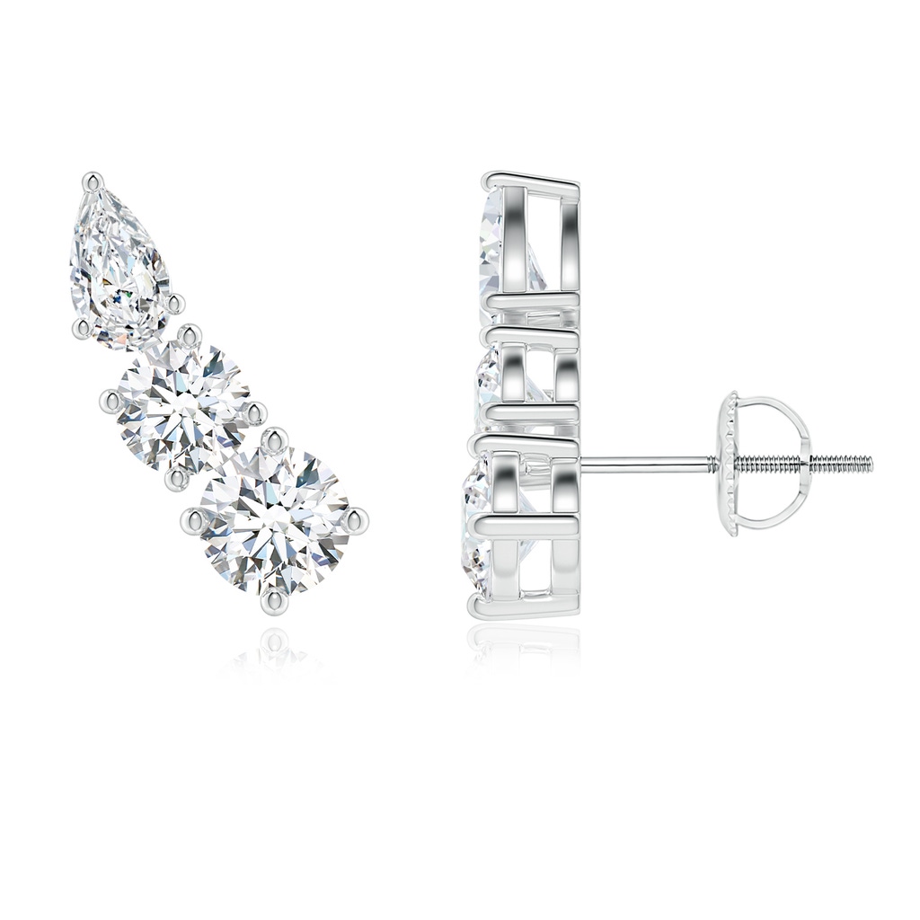 4.5mm FGVS Lab-Grown Round and Pear Diamond Three Stone Climber Earrings in White Gold