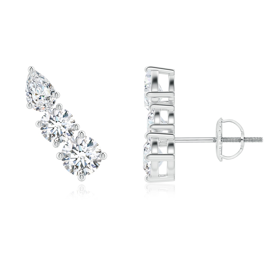 4mm FGVS Lab-Grown Round and Pear Diamond Three Stone Climber Earrings in White Gold 