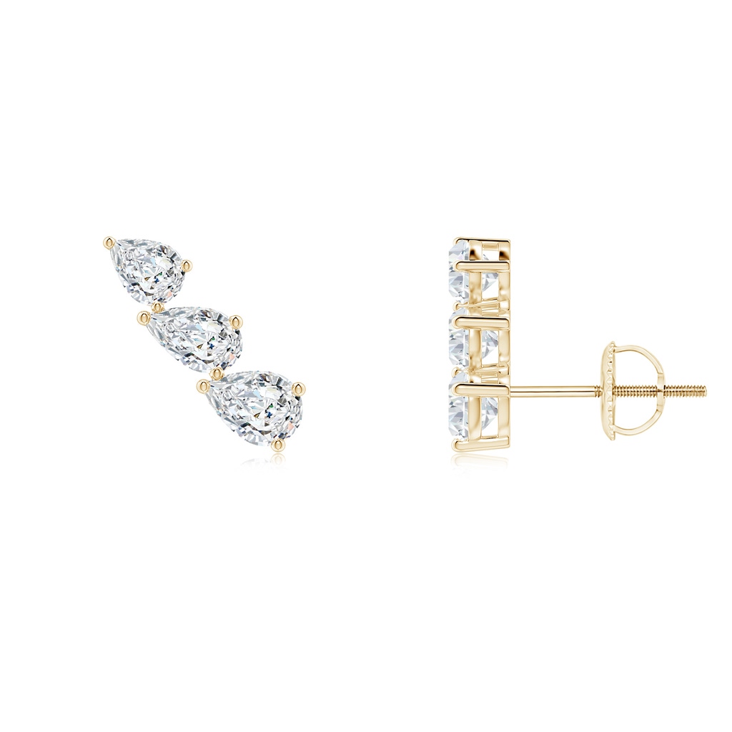 5x3.5mm FGVS Lab-Grown Pear-Shaped Diamond Three Stone Climber Earrings in Yellow Gold