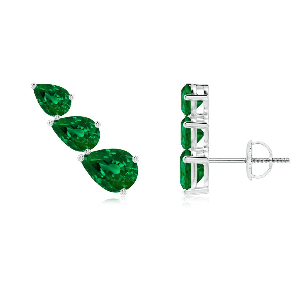 7x5mm Labgrown Lab-Grown Pear-Shaped Emerald Three Stone Climber Earrings in White Gold