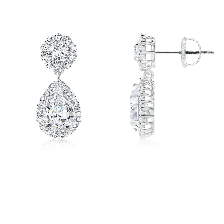 8x5mm FGVS Lab-Grown Pear Diamond Halo Drop Earrings in White Gold 
