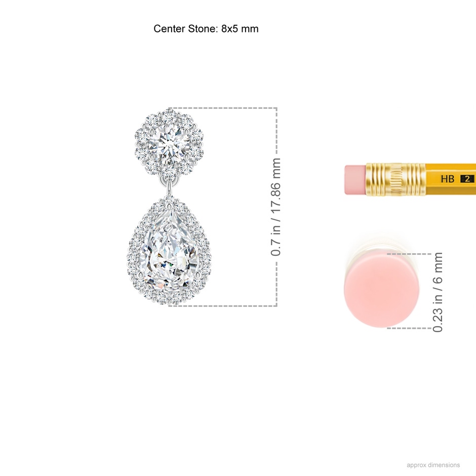 8x5mm FGVS Lab-Grown Pear Diamond Halo Drop Earrings in White Gold ruler