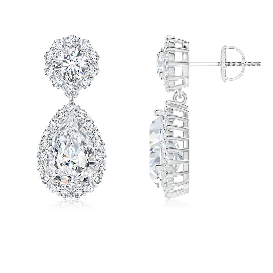 9.5x6mm FGVS Lab-Grown Pear Diamond Halo Drop Earrings in 18K White Gold 