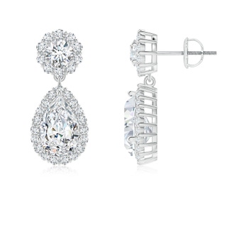 9.5x6mm FGVS Lab-Grown Pear Diamond Halo Drop Earrings in P950 Platinum