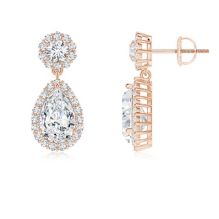 9x5.5mm FGVS Lab-Grown Pear Diamond Halo Drop Earrings in 10K Rose Gold