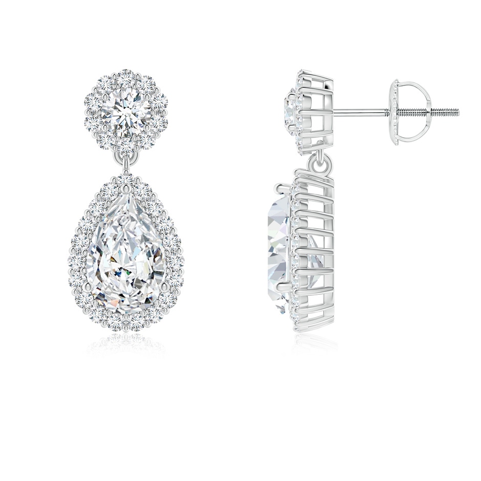 9x5.5mm FGVS Lab-Grown Pear Diamond Halo Drop Earrings in White Gold 