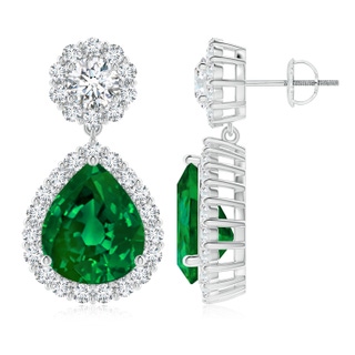 12x10mm Labgrown Lab-Grown Pear Emerald and Diamond Halo Drop Earrings in P950 Platinum