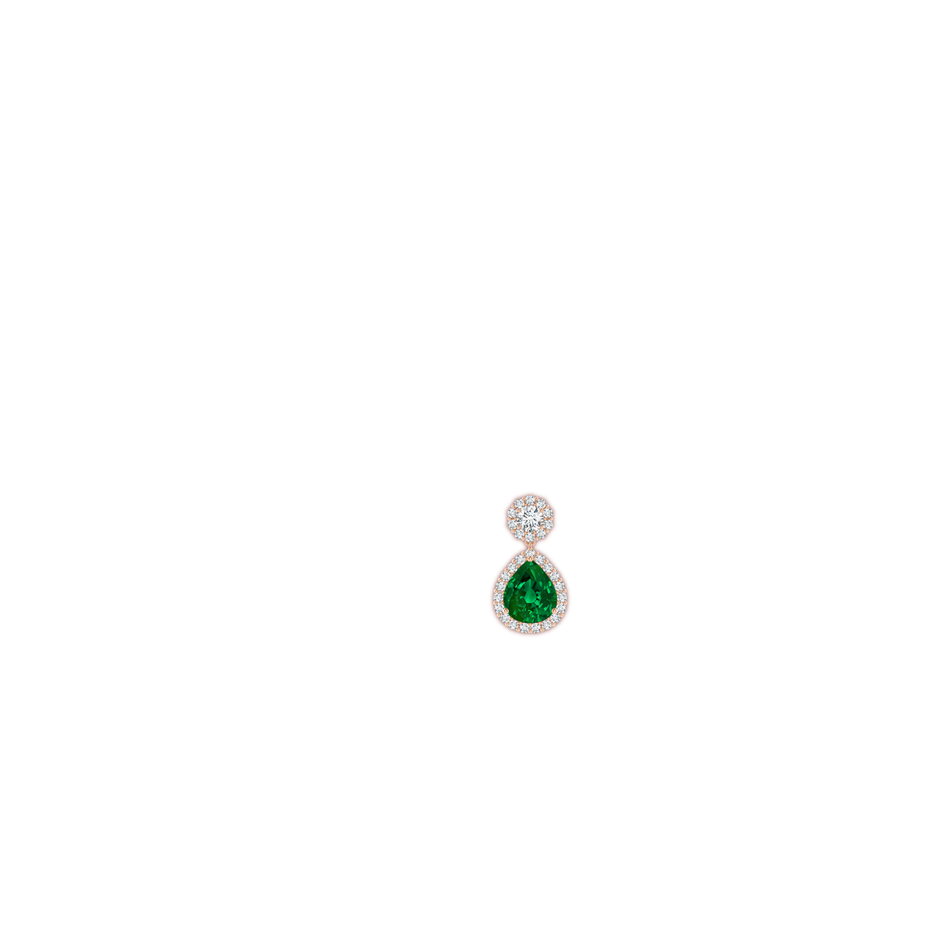 12x10mm Labgrown Lab-Grown Pear Emerald and Diamond Halo Drop Earrings in Rose Gold ear