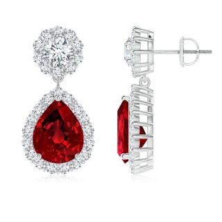 10x8mm Labgrown Lab-Grown Pear Ruby and Diamond Halo Drop Earrings in P950 Platinum