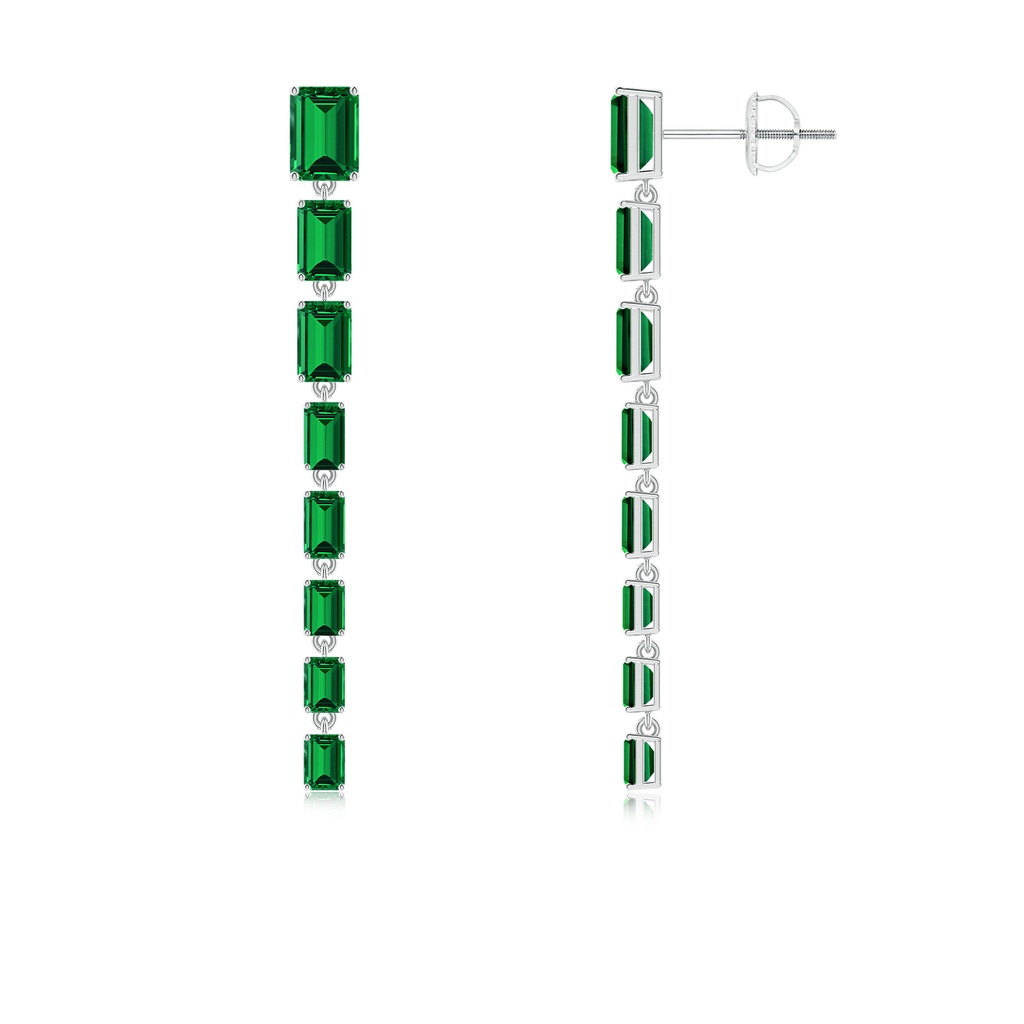 7x5mm Labgrown Lab-Grown Graduated Emerald-Cut Emerald Long Dangle Earrings in White Gold