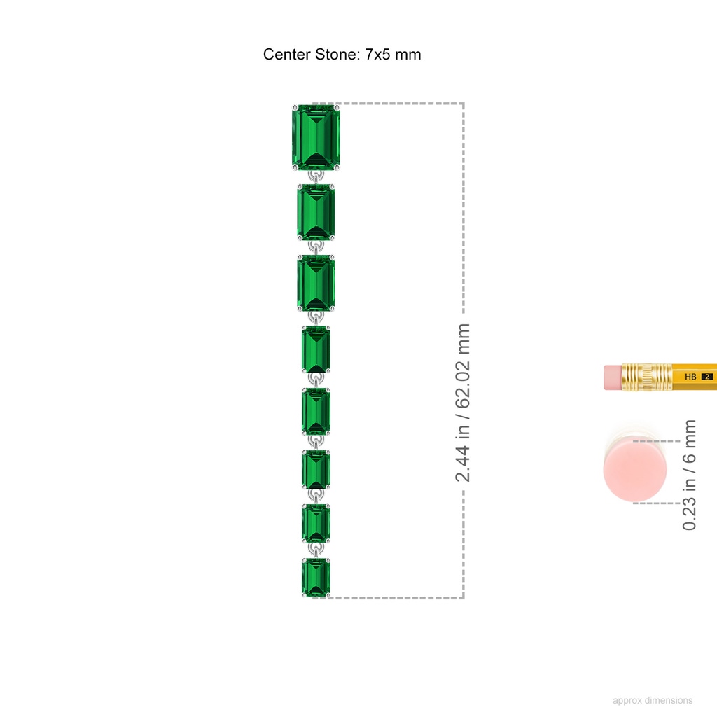 7x5mm Labgrown Lab-Grown Graduated Emerald-Cut Emerald Long Dangle Earrings in White Gold ruler