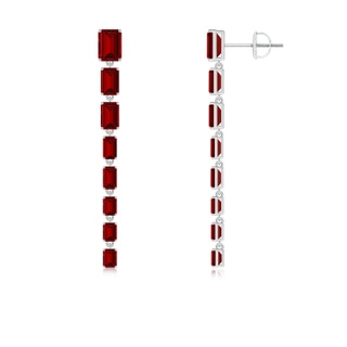 7x5mm Labgrown Lab-Grown Graduated Emerald-Cut Ruby Long Dangle Earrings in P950 Platinum