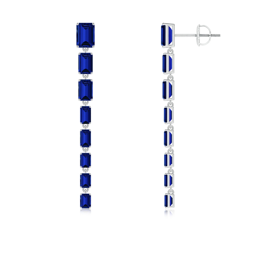 7x5mm Labgrown Lab-Grown Graduated Emerald-Cut Blue Sapphire Long Dangle Earrings in P950 Platinum