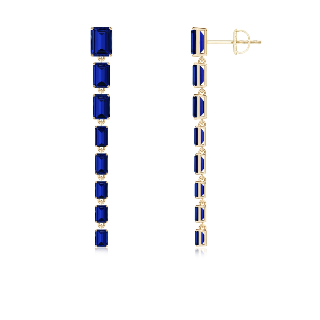 7x5mm Labgrown Lab-Grown Graduated Emerald-Cut Blue Sapphire Long Dangle Earrings in Yellow Gold