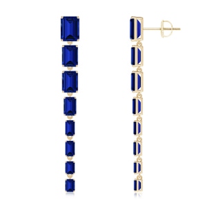 8x6mm Labgrown Lab-Grown Graduated Emerald-Cut Blue Sapphire Long Dangle Earrings in 18K Yellow Gold