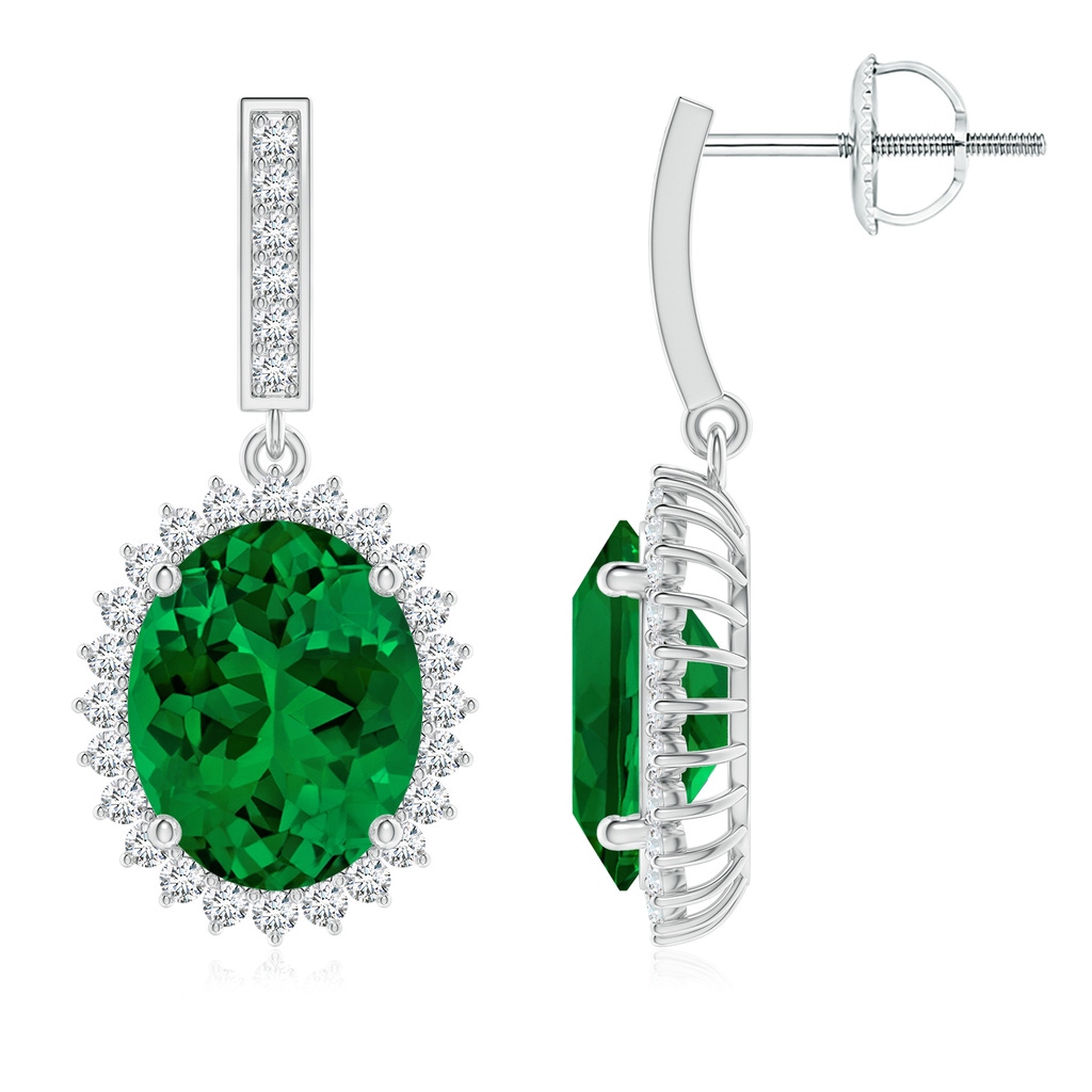 10x8mm Labgrown Lab-Grown Oval Emerald Halo Drop Earrings in P950 Platinum