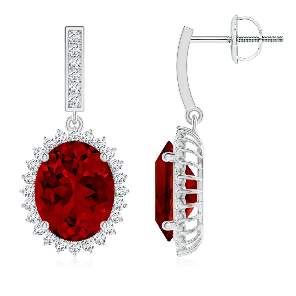 10x8mm Labgrown Lab-Grown Oval Ruby Halo Drop Earrings in P950 Platinum