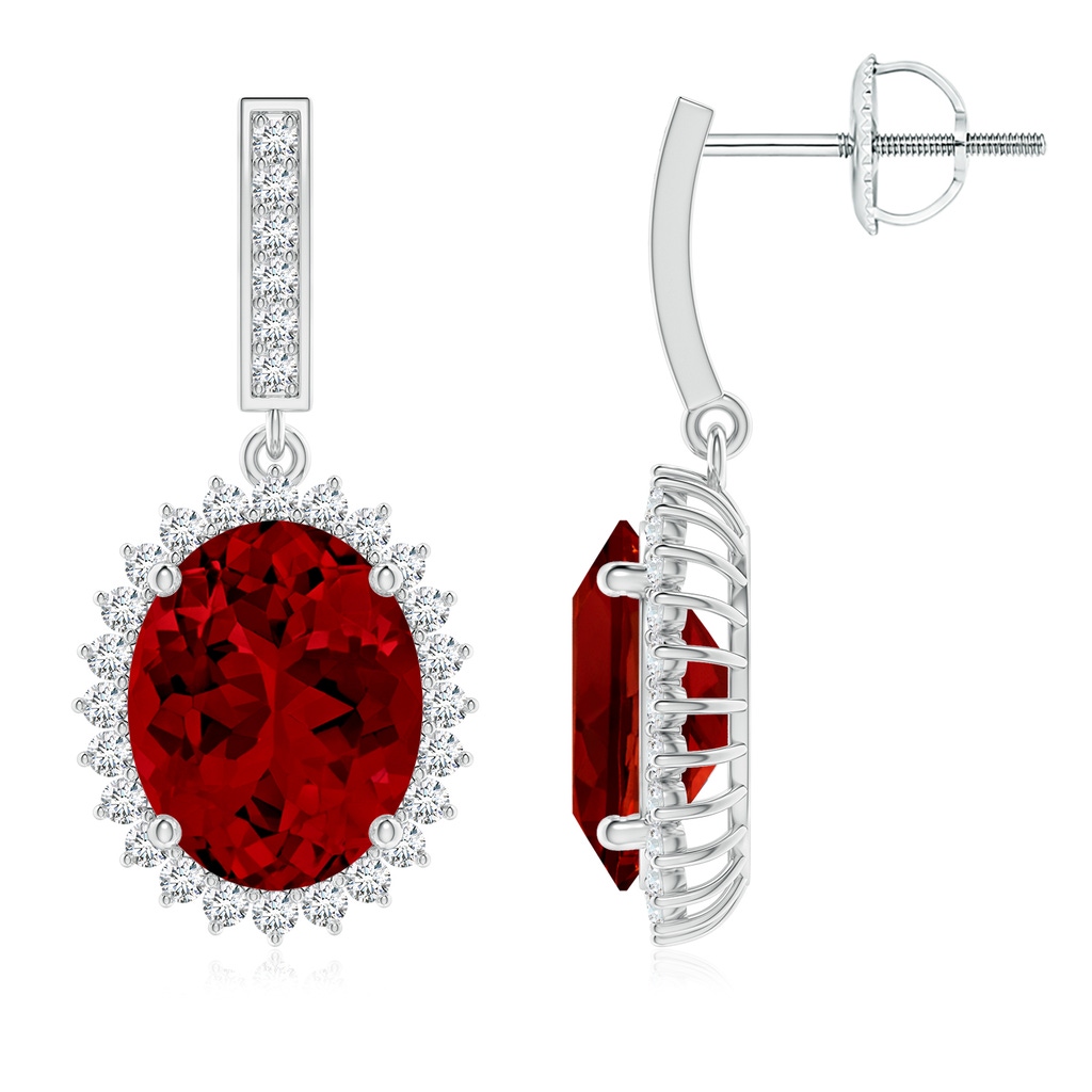 10x8mm Labgrown Lab-Grown Oval Ruby Halo Drop Earrings in White Gold