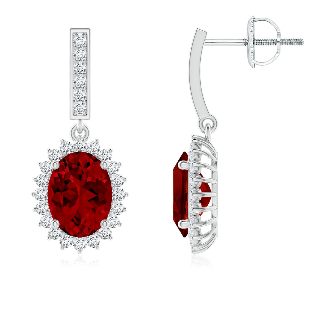 8x6mm Labgrown Lab-Grown Oval Ruby Halo Drop Earrings in White Gold