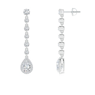 7x5mm FGVS Lab-Grown Pear Diamond Halo Drop Earrings with Bezel-Set Accents in P950 Platinum