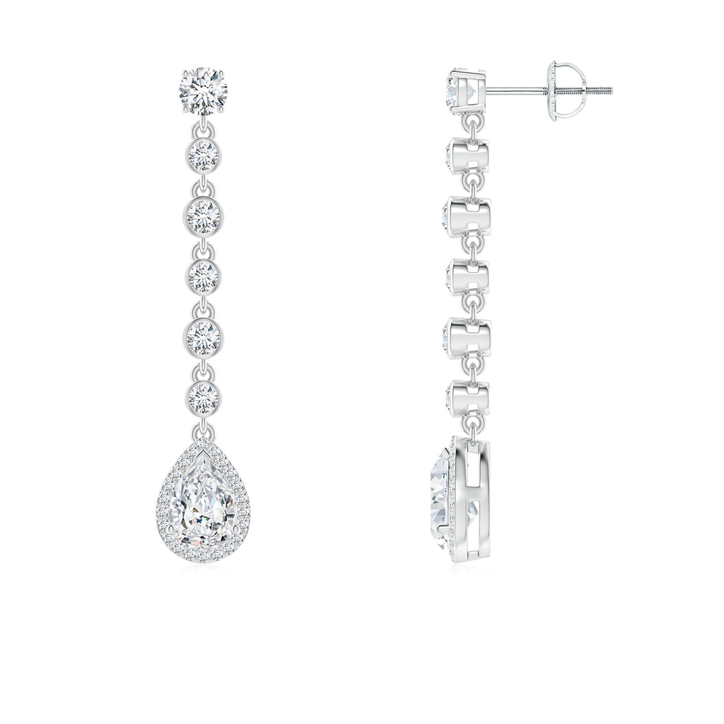 7x5mm FGVS Lab-Grown Pear Diamond Halo Drop Earrings with Bezel-Set Accents in White Gold