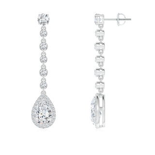 9.5x6mm FGVS Lab-Grown Pear Diamond Halo Drop Earrings with Bezel-Set Accents in P950 Platinum