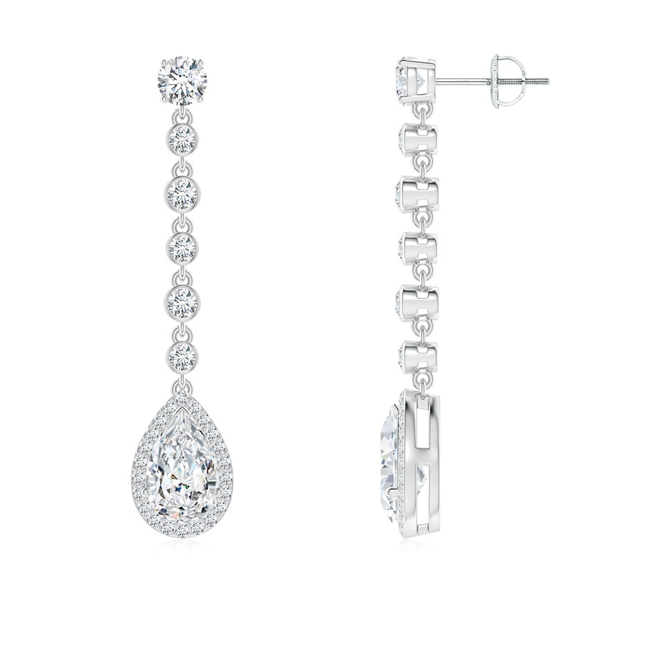 9.5x6mm FGVS Lab-Grown Pear Diamond Halo Drop Earrings with Bezel-Set Accents in P950 Platinum 