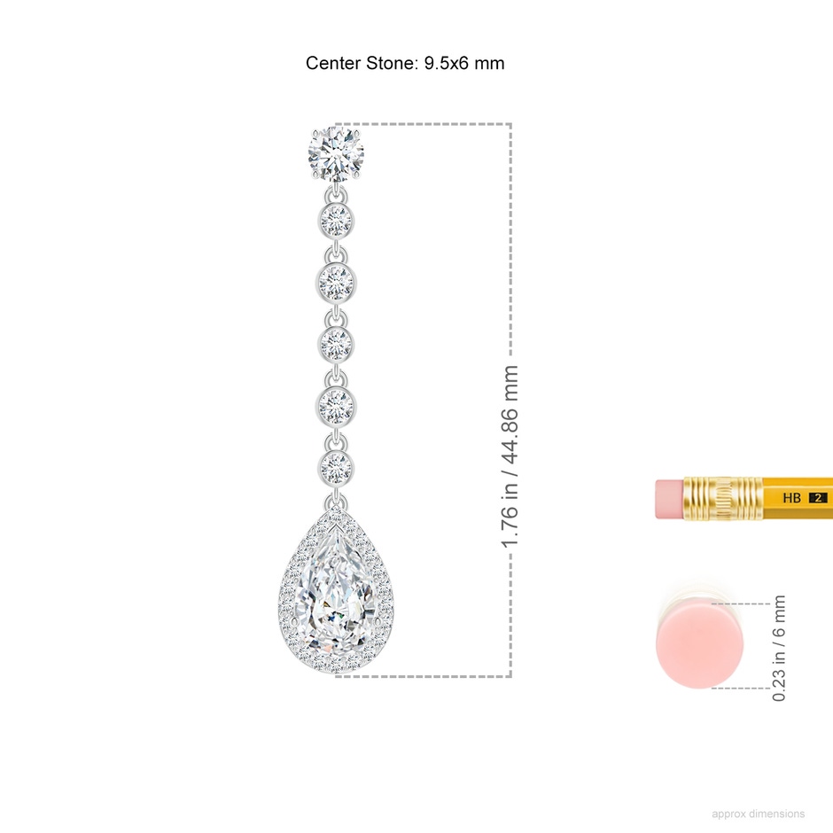 9.5x6mm FGVS Lab-Grown Pear Diamond Halo Drop Earrings with Bezel-Set Accents in P950 Platinum ruler