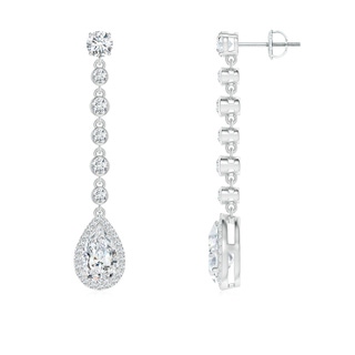 9x5.5mm FGVS Lab-Grown Pear Diamond Halo Drop Earrings with Bezel-Set Accents in P950 Platinum