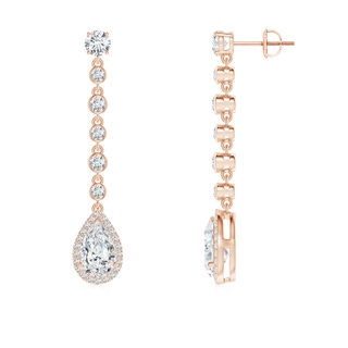 9x5.5mm FGVS Lab-Grown Pear Diamond Halo Drop Earrings with Bezel-Set Accents in Rose Gold