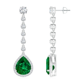 12x10mm Labgrown Lab-Grown Pear Emerald Halo Drop Earrings with Bezel-Set Accents in P950 Platinum