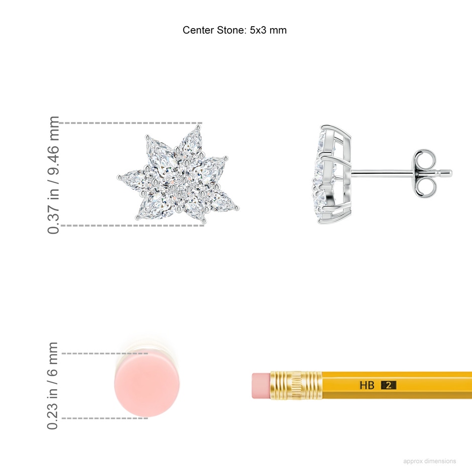 5x3mm FGVS Pear Lab-Grown Diamond Clustre Floral Stud Earrings in White Gold ruler