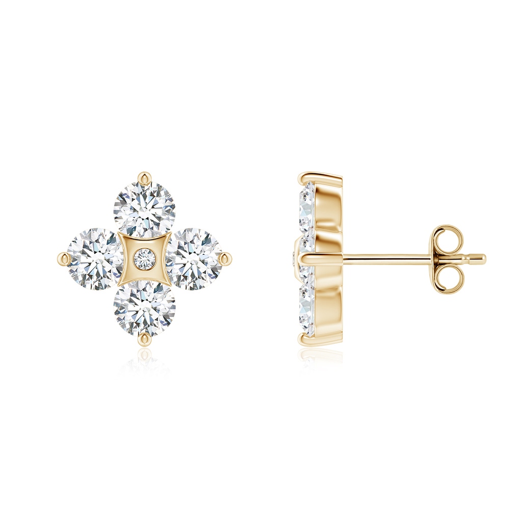 4.1mm FGVS Nature Inspired Round Lab-Grown Diamond Flower Stud Earrings in Yellow Gold