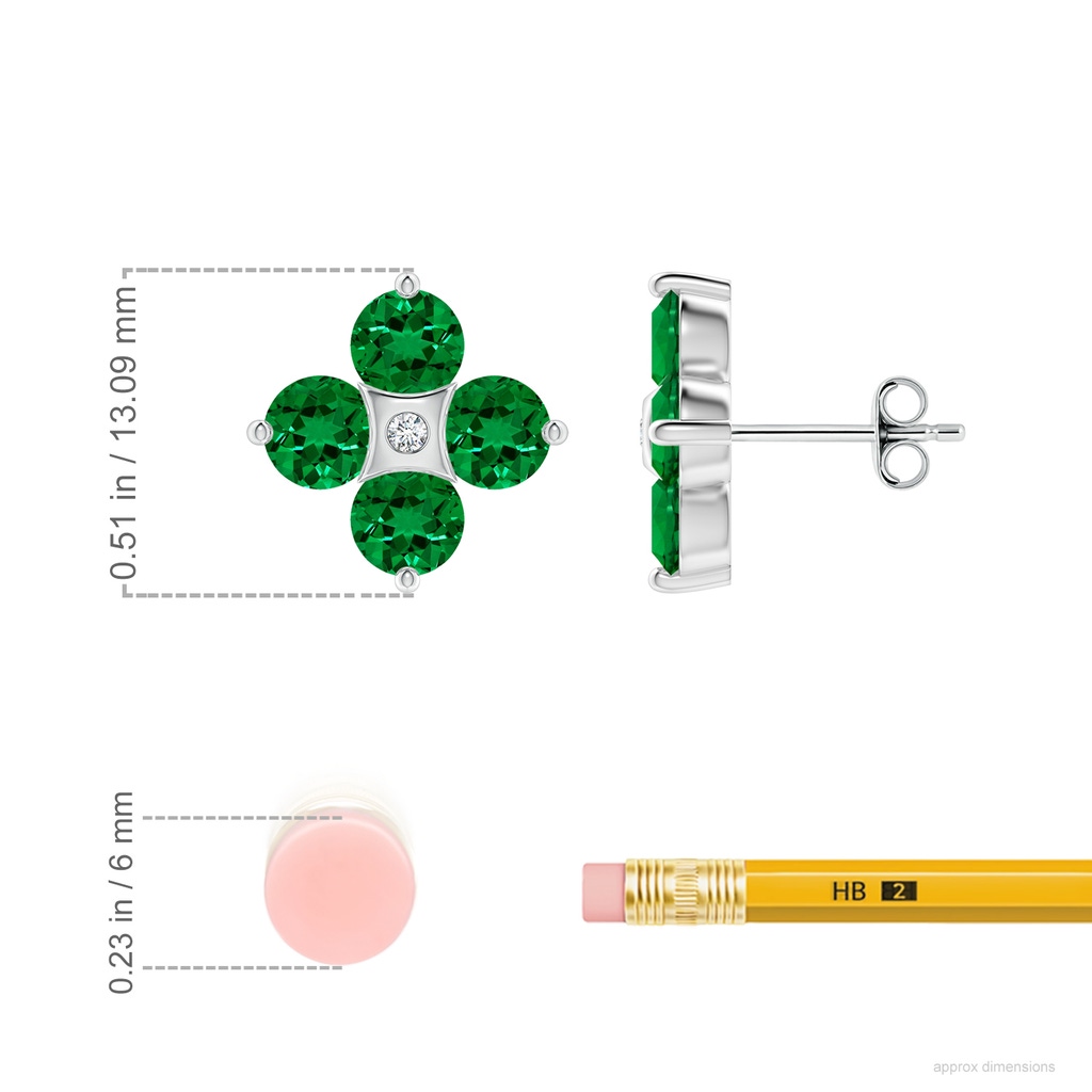 4.5mm Labgrown Nature Inspired Round Lab-Grown Emerald and Diamond Flower Stud Earrings in White Gold ruler